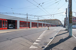 avenue de la Jonction (TPG depot), Plainpalais, Genéve/Geneva; rue Émile-Nicolet, trolleybus wires
