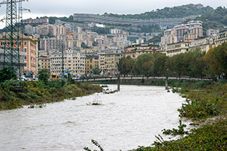 ponte Attilo Firpo, Bassa Val Bisagno, Genova/Genoa; torrente Bisagno (river), via Giacomo Moresco, corso Galliera, quartiere Marassi, quartiere Forte Quezzi (il Biscione)