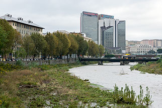 corso Galliera, Bassa Val Bisagno, Genova/Genoa; torrente Bisagno (river), ponte Castelfidardo (bridge), ponte Firpo (bridge); corte dei Lambruschini torri 1 & 2 (towers), Starhotel President by Piero Gambacciani, Genova Brignole railway station; Tonno AS do MAR, BANCO CARIGE