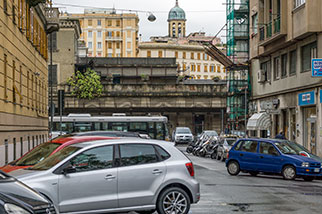 via Francesco Miglio, Bassa Val Bisagno, Genova/Genoa; corso Sardegna, via Carlo Varese, corso Galliera, ex mercato ortofrutticolo (fruit and vegetables market hall), chiesa/church of San Fruttuoso
