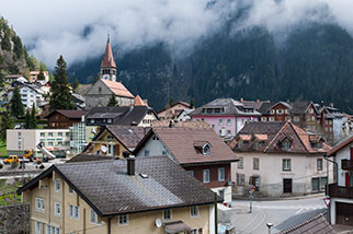 Ringstrasse, Göschenen UR; Göscheneralpstrasse, Gotthardstrasse, Dorf; Pfarrkirche Maria Himmelfahrt (church), August Hardegger, JOSEF MUHEIM, HOTEL WEISSES RÖSSLI