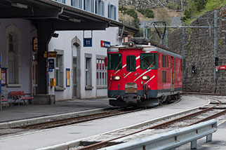 Matterhorn-Gotthard-Bahn station, Göschenen UR; Bahnhofplatz, railcar Deh 4/4 I no. 54 “Goms”, Göschenenbahn, MGB
