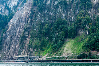 Lopper viaduct, Hergiswil, Nidwalden; Reigeldossen rockfall area; lake Lucerne/Vierwaldstättersee, Seestrasse, A2 autobahn, Kirchenwald tunnel, Reigeldossen rockfall area, Max Kopp