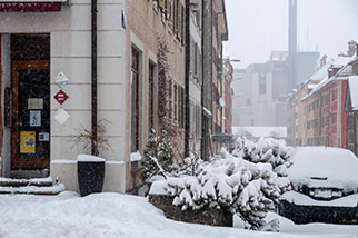 rue du Soleil, La Chaux-de-Fonds; rue du Versoix, Café Show, waste incineration plant, snow