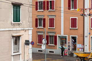 rue des Armes-Réunies, La Chaux-de-Fonds; rue Numa-Droz, trolleybus line 1 (301), Recorne