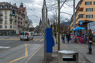 Paulusplatz, Luzern/Lucerne; Obergrundstrasse, bus stop, public transport, church, Karl Moser, Art Nouveau