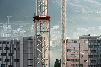 riva Antonio Caccia, Lugano Loreto TI; cranes, riva Antonio Caccia, Lake Lugano, lago, Ceresio, Paradiso, salita degli Angioli