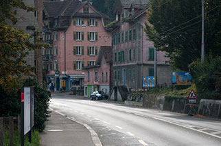Schiff bus stop, Reussbühl, Luzern/Lucerne; Hauptstrasse, Cafe-Bar Romana; Werkverkehr; Littau