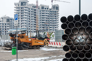 residenze Libeskind (CityLife), Milano/Milan; residences, Studio Daniel Libeskind, construction site, CityLife Fiera, piazzale Giulio Cesare, snow