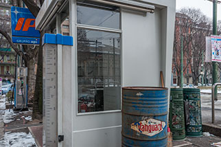 piazza VI Febbraio, Milano/Milan; IP (GRUPPO api) filling/gas/petrol station, stazione di servizio, tram stop, snow