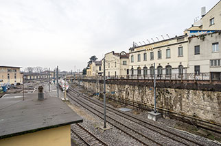 via Caduti del Lavoro, Monza; stazione di Monza, Milano/Milan–Chiasso railway line, railway/train station, Hotel Royal Falcone, corso Milano, largo Giuseppe Mazzini