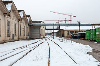 Industriestrasse (SBB-Hauptwerkstätte), Olten SO; former SBB-Hauptwerkstätte Olten, Olten railway/train station, Betriebszentrale Mitte construction site, railway tracks